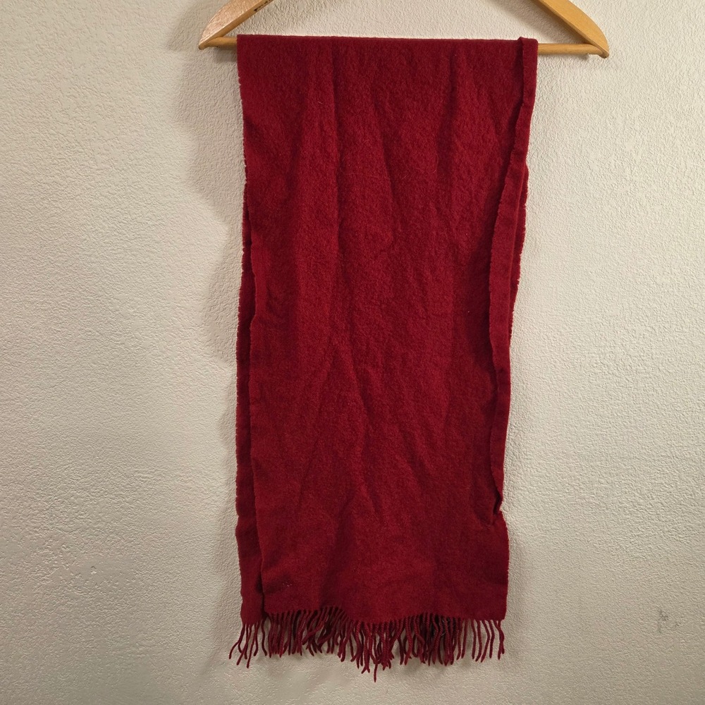 J.Crew Red 100% Lambswool Scarf Made in Germany Fringed Winter Wrap Unisex